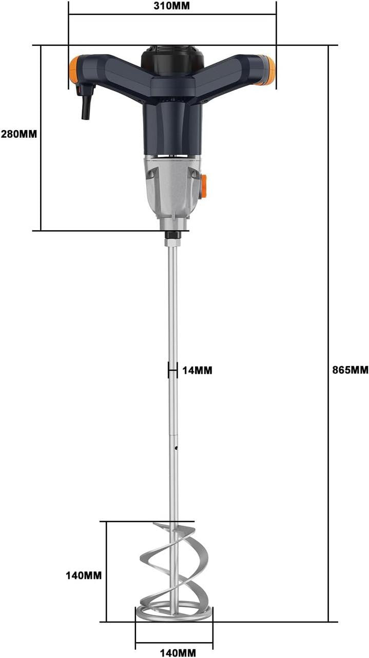 MAXXT 1400W Mixer, 2-Speed Gear, M14, 140mm Mixing Paddle + 2 Wrenches, 220-240V | MPM1400V1-UK