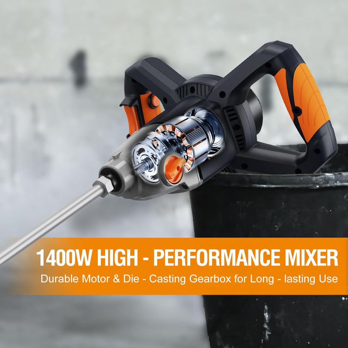 MAXXT 1400W Mixer, 2-Speed Gear, M14, 140mm Mixing Paddle + 2 Wrenches, 220-240V | MPM1400V1-UK
