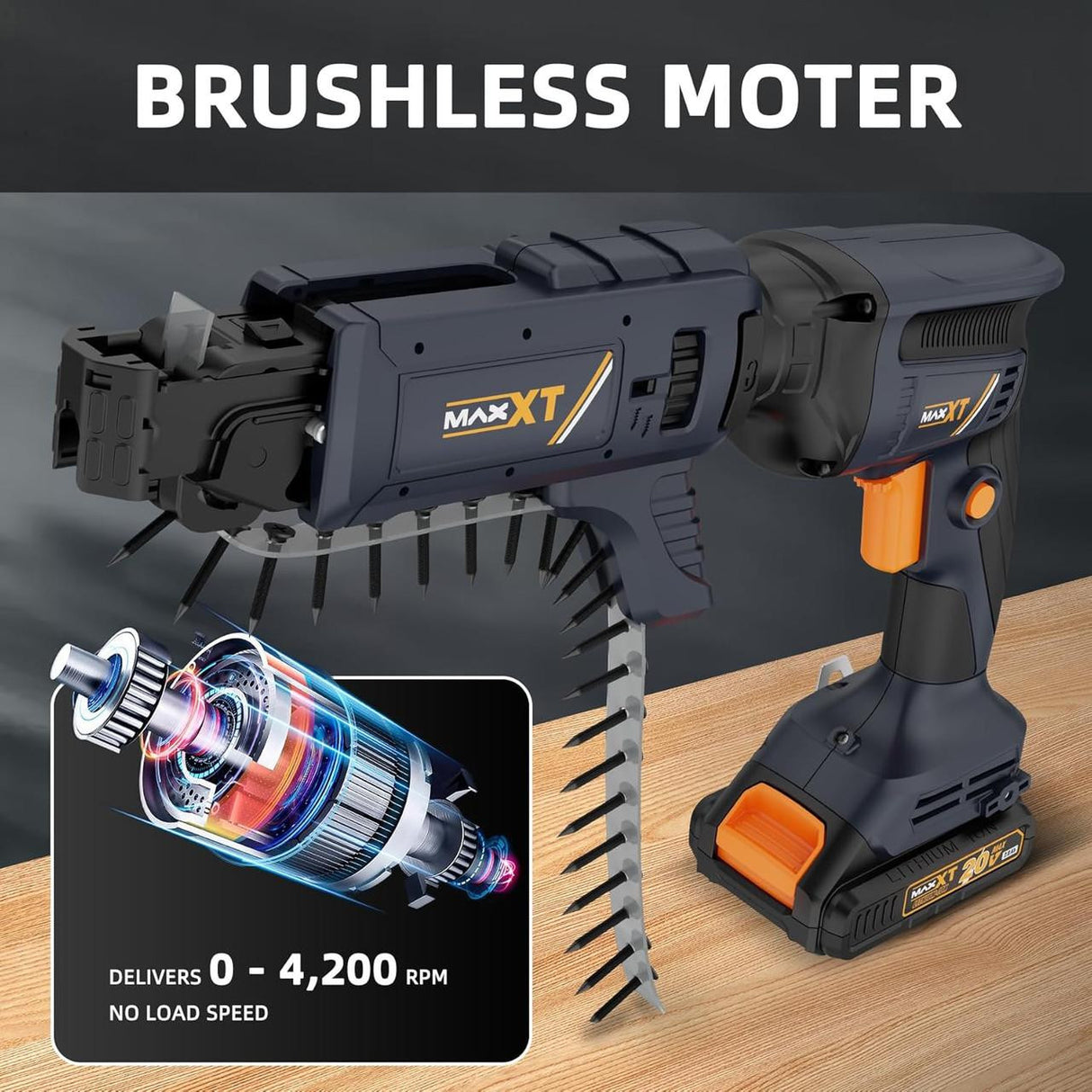 MAXXT 2-in-1 Screw Gun Kit with Collated Drywall Attachment, Brushless | BR8504-1+P1901-UK
