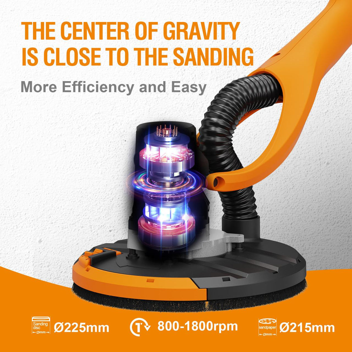 MAXXT Plasterboard Sander, 180° Swivel Head, Telescopic Handle (1.2m/1.7m), Dust Extraction Connection, 6 Sanding Discs & Carry Bag | MLS710B-UK