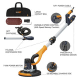 MAXXT Plasterboard Sander, 180° Swivel Head, Telescopic Handle (1.2m/1.7m), Dust Extraction Connection, 6 Sanding Discs & Carry Bag | MLS710B-UK