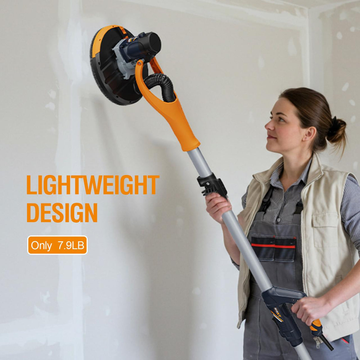 MAXXT Plasterboard Sander, 180° Swivel Head, Telescopic Handle (1.2m/1.7m), Dust Extraction Connection, 6 Sanding Discs & Carry Bag | MLS710B-UK