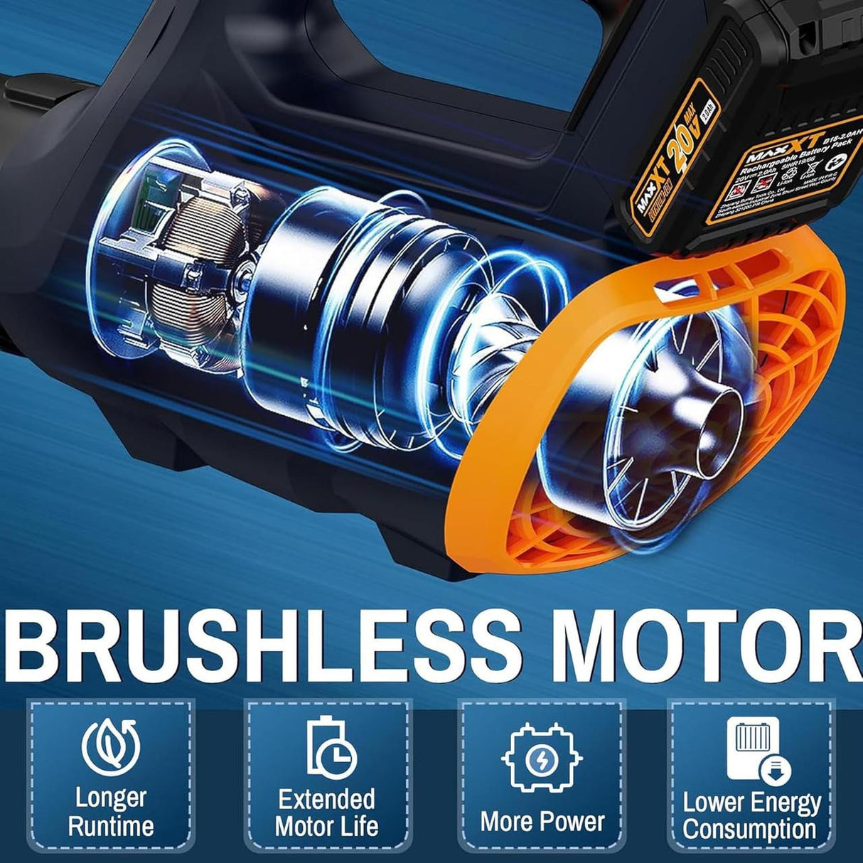 MAXXT 20V Cordless Leaf Blower, 200Mph Air 3-Speed, 2Ah Li-ion Battery and Charger | BG4201-UK