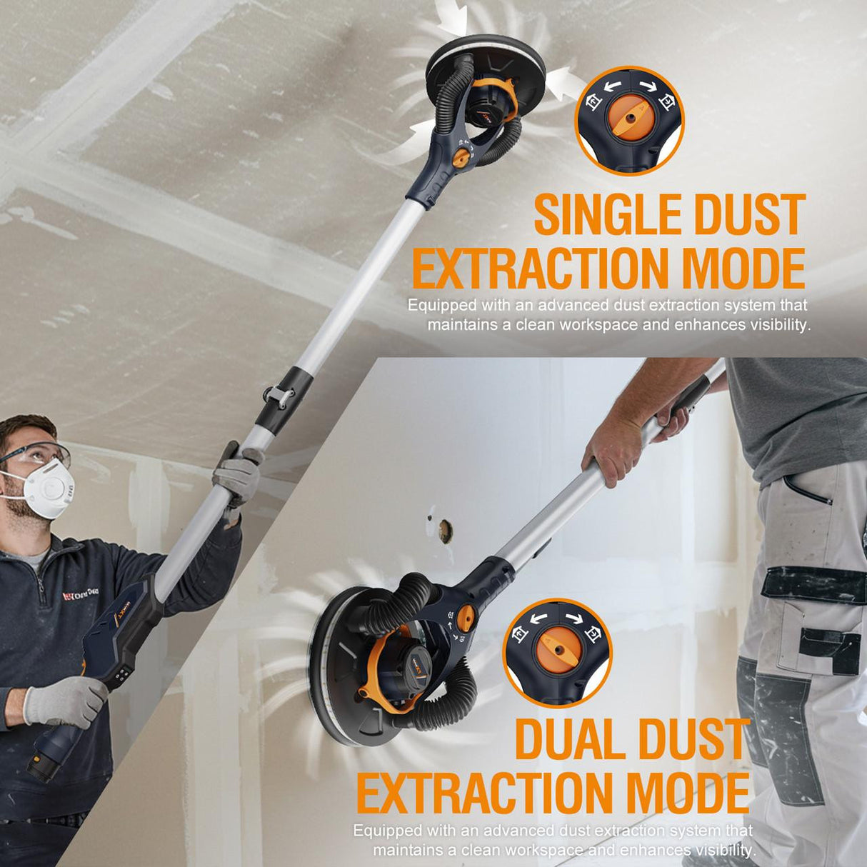 MAXXT Brushless Orbital Drywall Sander, 4mm Orbit , 400W, 215mm Pad , 1.65m Extension Pole  | MBLS400FB-UK