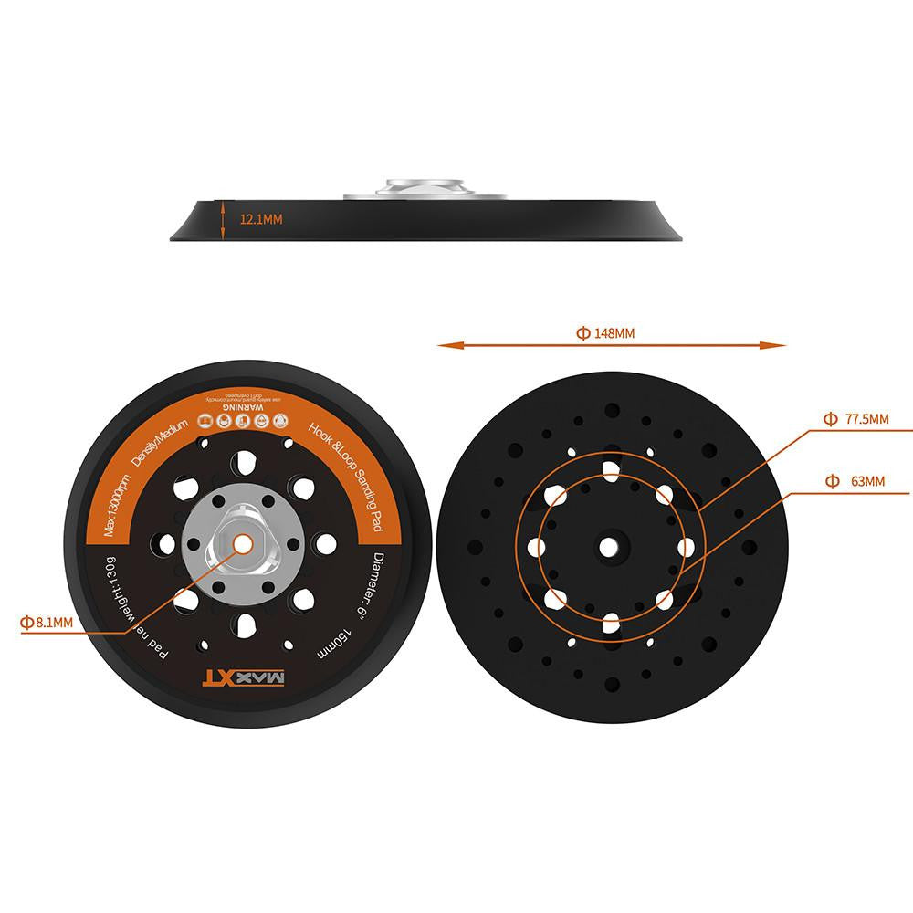 MAXXT 150mm Hook & Loop DA Backing Plate Pad + 30 Sandpapers (5 Grits) Universal Fit | MBPSD150-UK