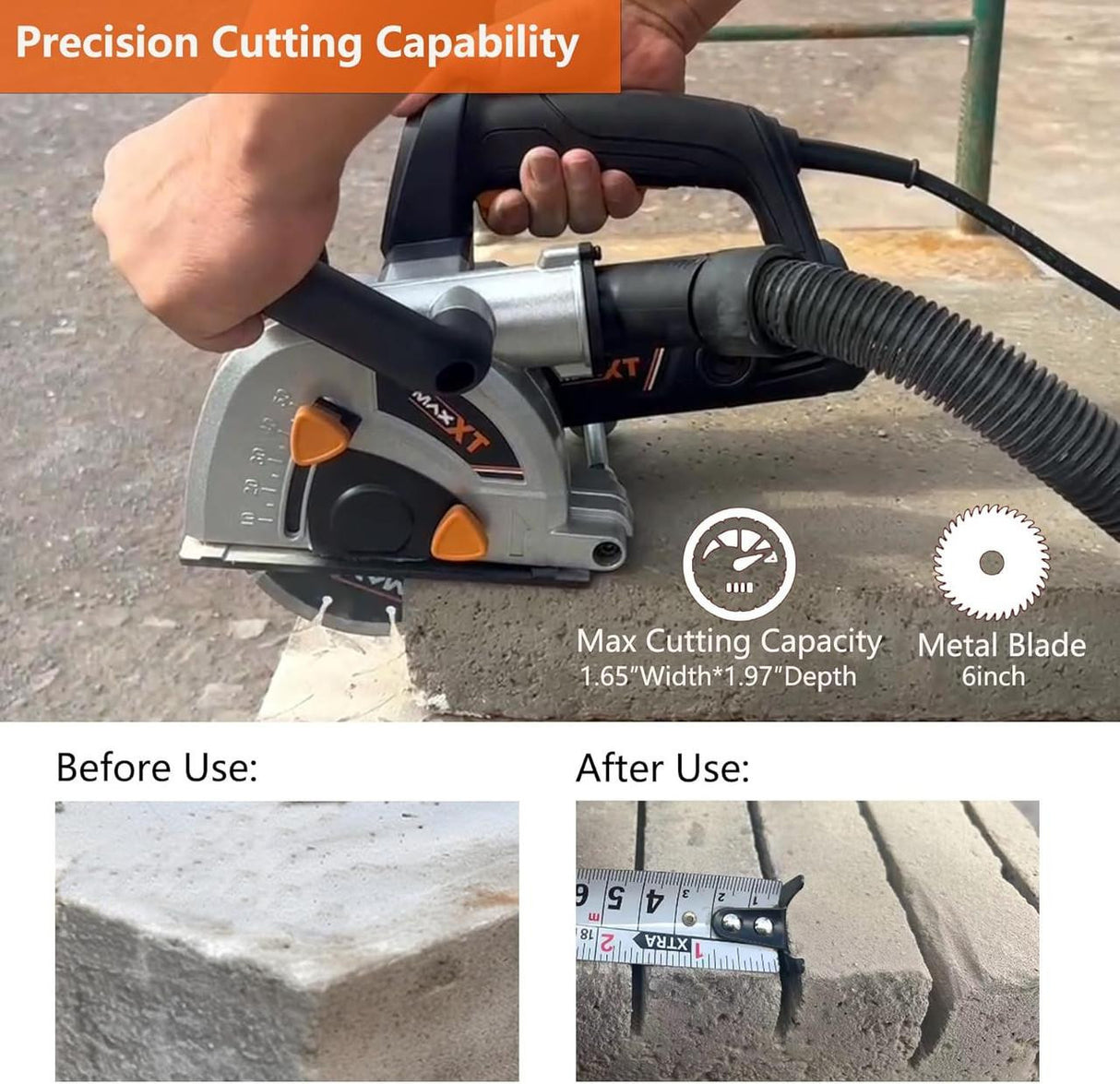 MAXXT Wall Chaser with Dust Extractor, 1700W , 9000 RPM, 50mm Max Cutting Width | 30mm Channel Depth | MWC1700-UK