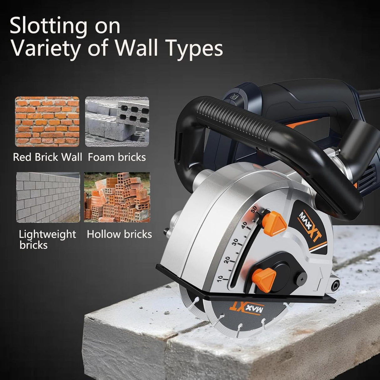 MAXXT Wall Chaser with Dust Extractor, 1700W , 9000 RPM, 50mm Max Cutting Width | 30mm Channel Depth | MWC1700-UK