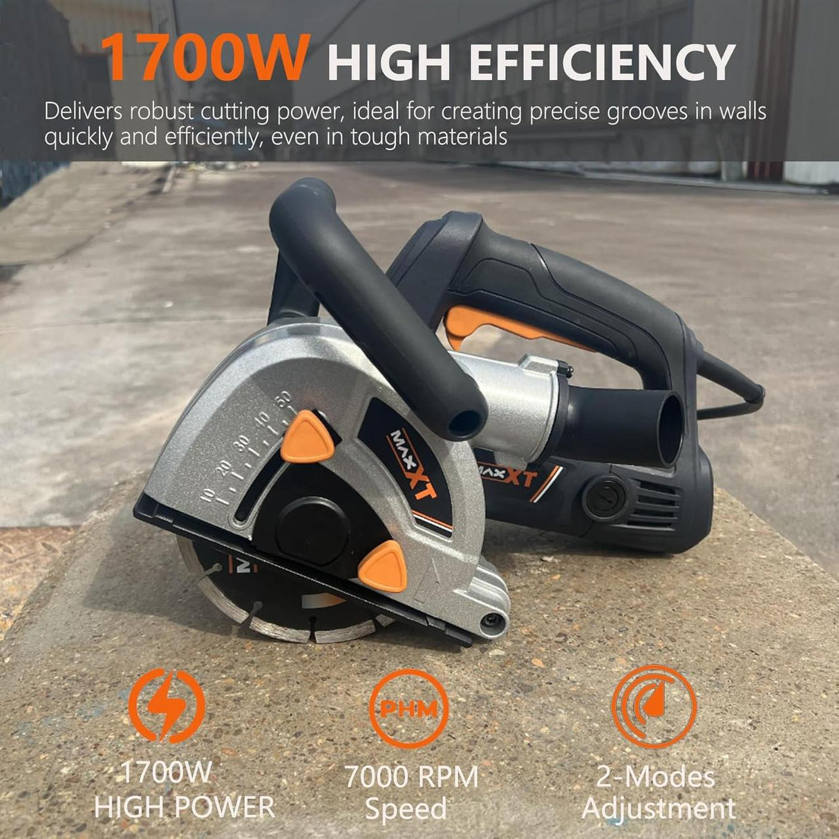 MAXXT Wall Chaser with Dust Extractor, 1700W , 9000 RPM, 50mm Max Cutting Width | 30mm Channel Depth | MWC1700-UK
