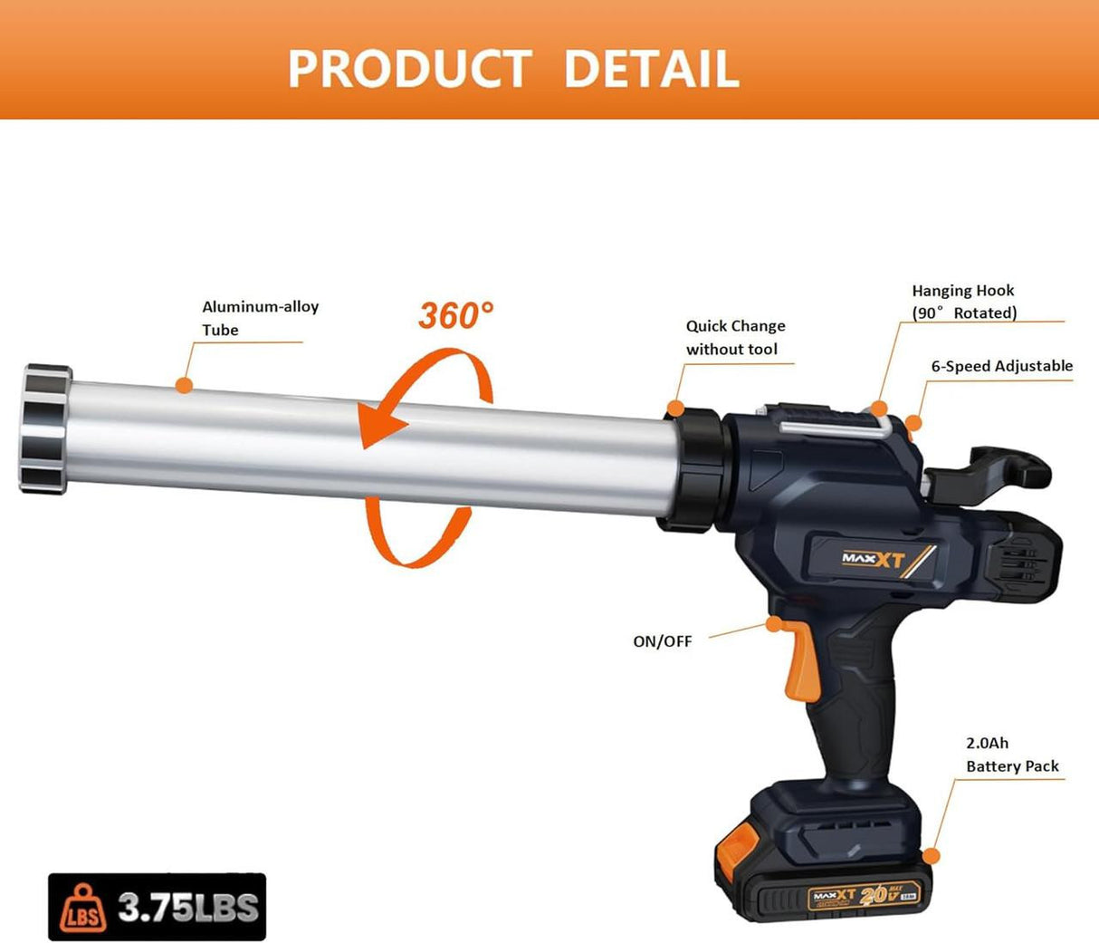 MAXXT 2-in-1 Cordless Caulking & Sausage Gun , 20V , 2×2.0Ah Batteries , 6500N Force, 600ml Capacity , Anti-Drip System | MDCG20V2-UK