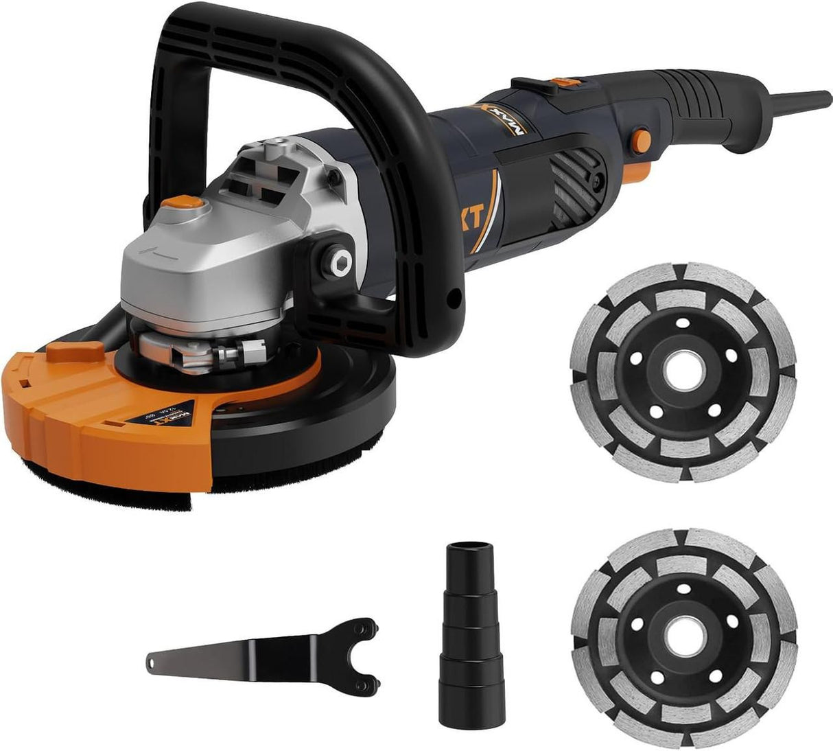 MAXXT 1500W Concrete Grinder Sander, 1000–8500RPM, 7 Variable Speeds, 125mm Discs, Removable Guard, 2 Diamond Grinding Wheels | R7507-UK1