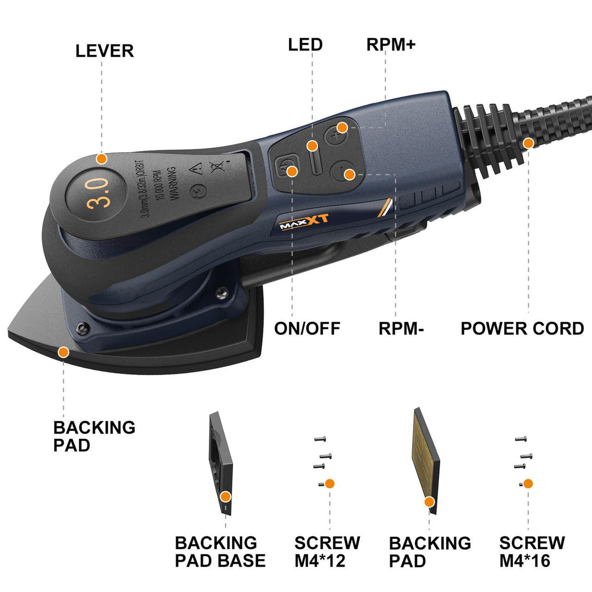 MAXXT 2-in-1 Brushless Delta & Rectangle Sander, 350W, 3.0mm Orbit, 6-Speed, Dual Sanding Pads, 20x Sandpapers | MOS350DV2-UK