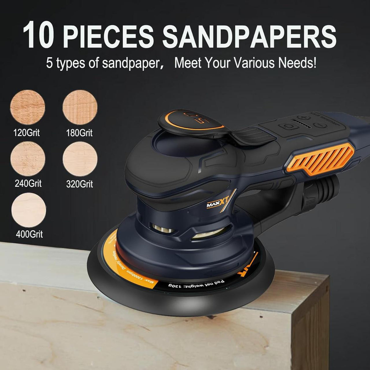 MAXXT 6'' (150mm) Brushless Random Orbital Sander, 350W, 2-Speed (4000–10000 RPM),10 Sanding Discs | R7308-UK