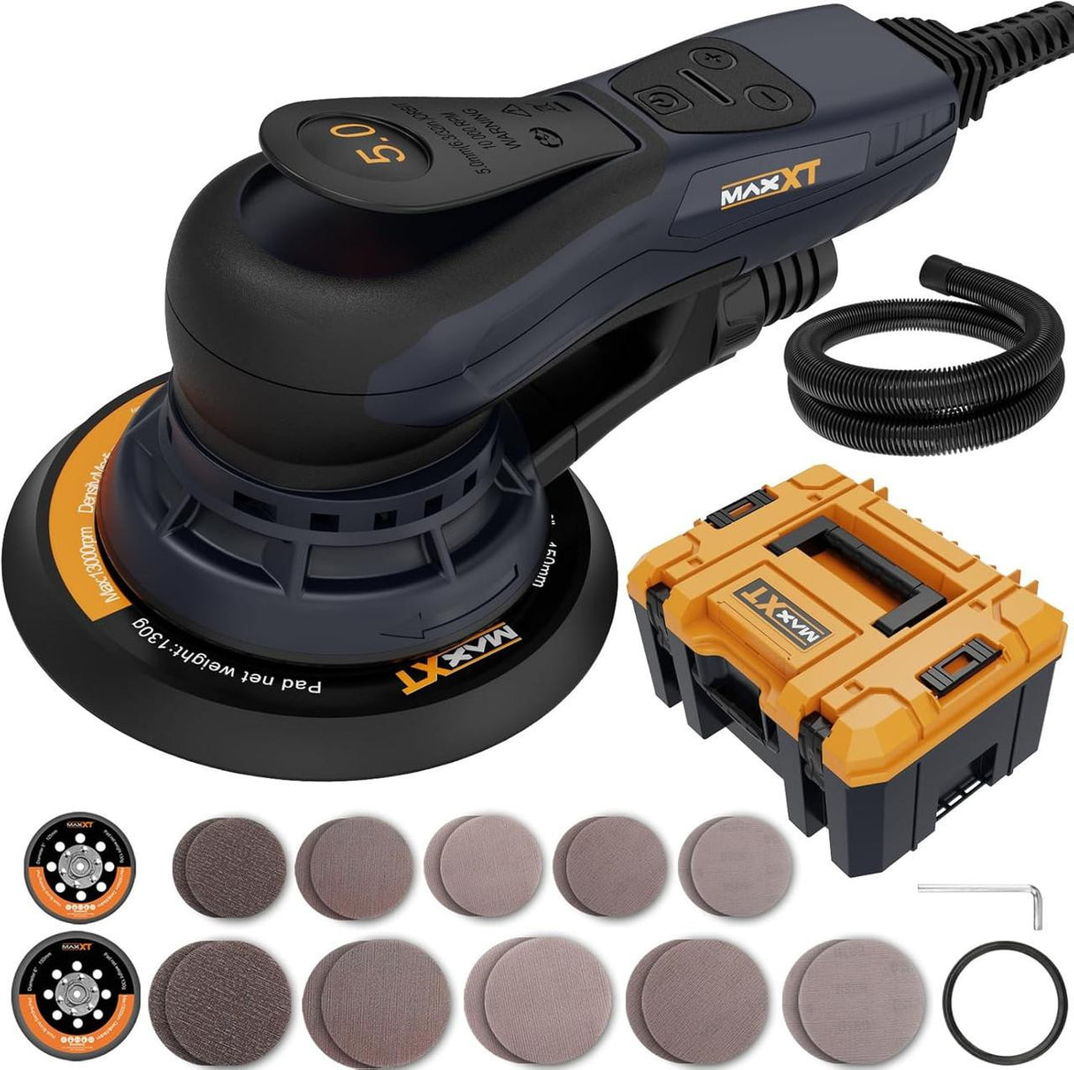 MAXXT 230V Brushless Electric 5.0mm Orbital Sander, 150mm & 125mm Pads, Dual-Speed Control, Central Vac, Inc. Case & Sanding Discs | R7303-4-UK5