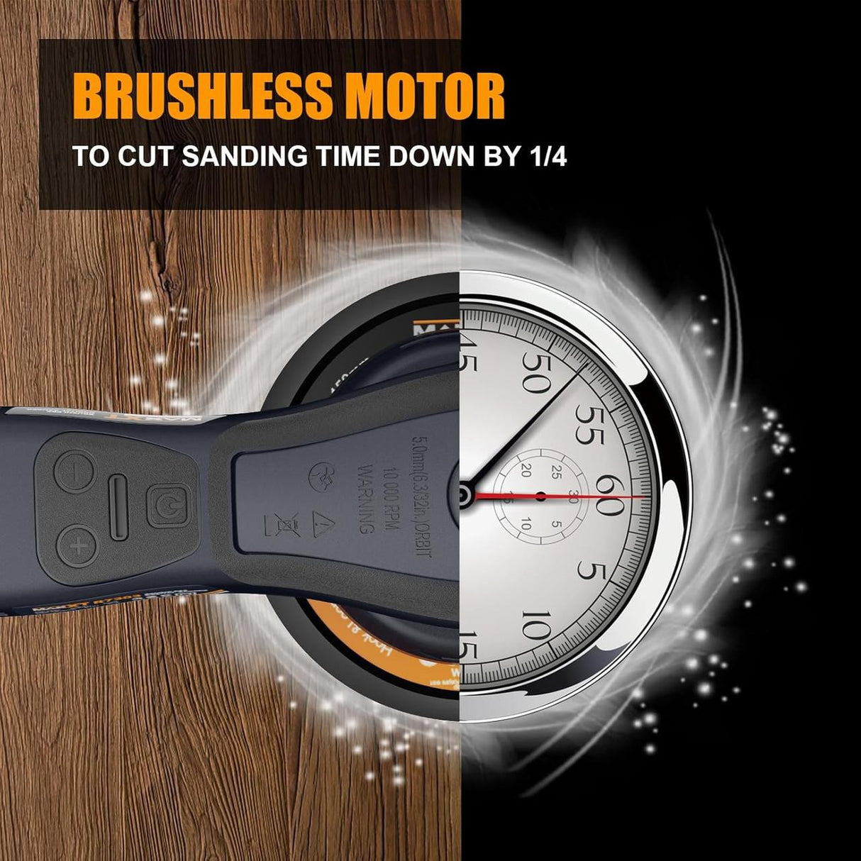 MAXXT 230V Brushless Electric 5.0mm Orbital Sander, 150mm & 125mm Pads, Dual-Speed Control, Central Vac, Inc. Case & Sanding Discs | R7303-4-UK5
