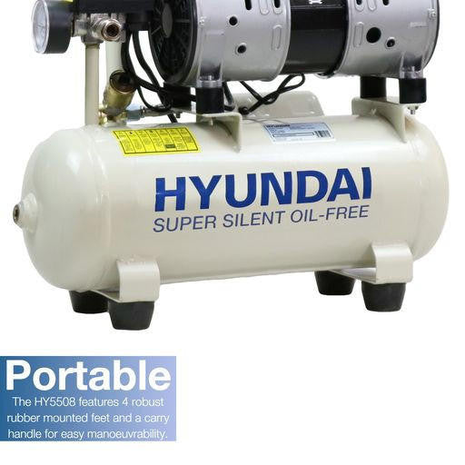 Hyundai 8 Litre Air Compressor, 4CFM/118psi, Silenced, Oil Free, Direct Drive 0.75hp | HY5508