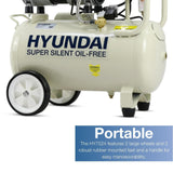 Hyundai 24 Litre Air Compressor, 5.2CFM/100psi, Silenced, Oil Free, Direct Drive 1hp | HY7524