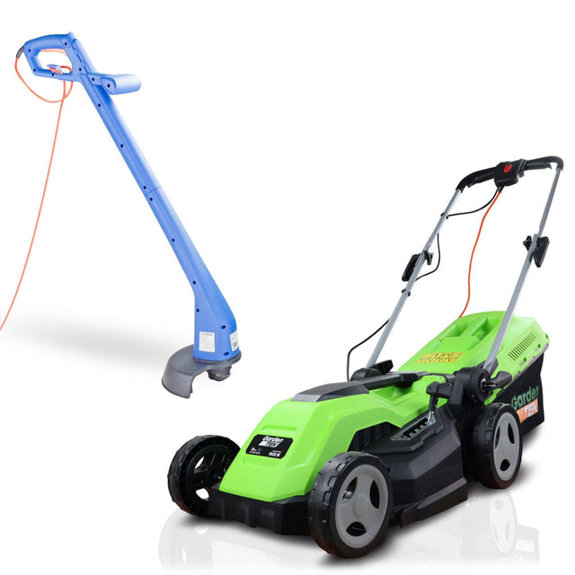 Hyundai  Electric Grass Trimmer and GardenTek Lawn Mower Bundle