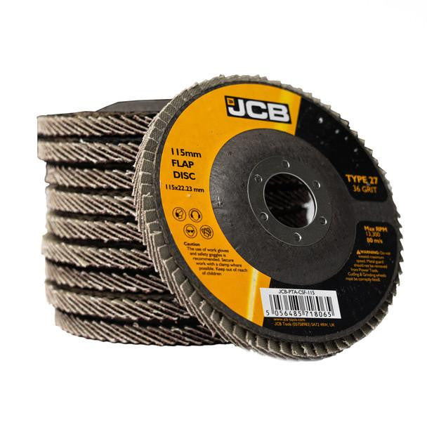 JCB Metal 36 Grit Flap Discs 115mm (4 1/2'') x 22.23mm, 10 Pack | JCB-FDC115-40-10PK