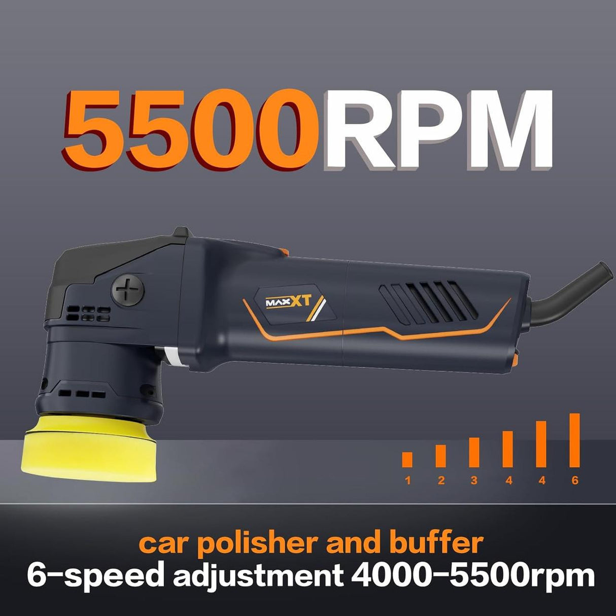 MAXXT Dual Action Car Polisher 710W, 12mm, 6 Variable Speeds 4000-5500RPM, 75mm Disc | A7178-UK