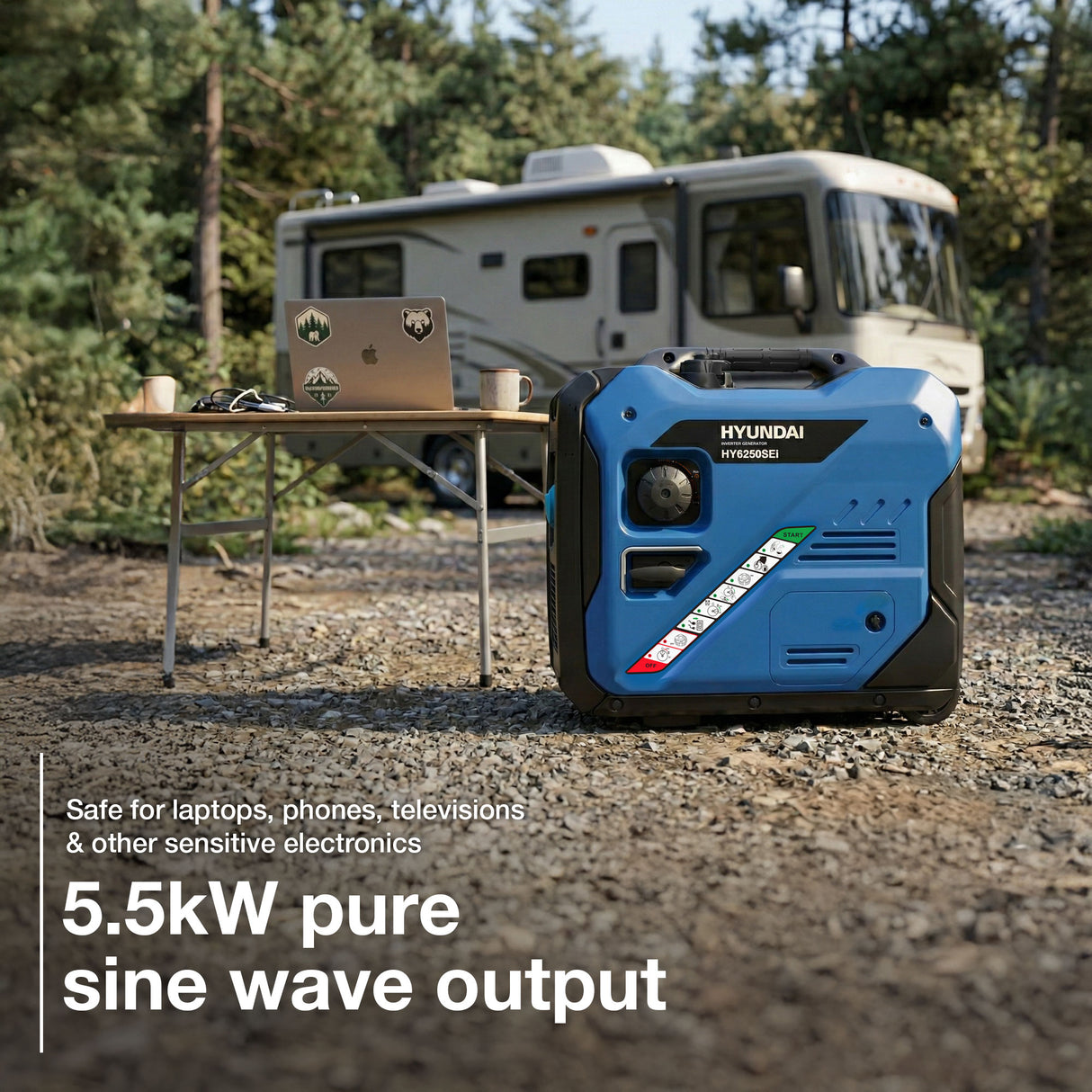 Hyundai 5.5kW / 5500W Inverter Generator, Electric Start, Pure Sine Wave | HY6250SEi