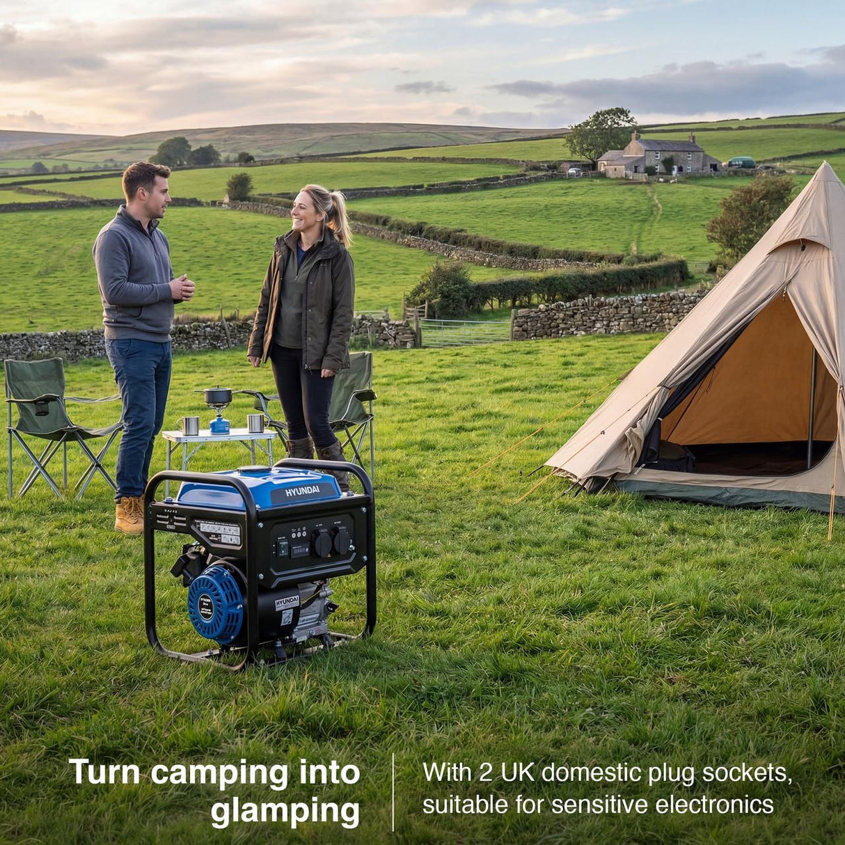 Hyundai 3.3kW / 3300W Inverter Open Framed Generator, Recoil Start, Pure Sine Wave | HY3750i