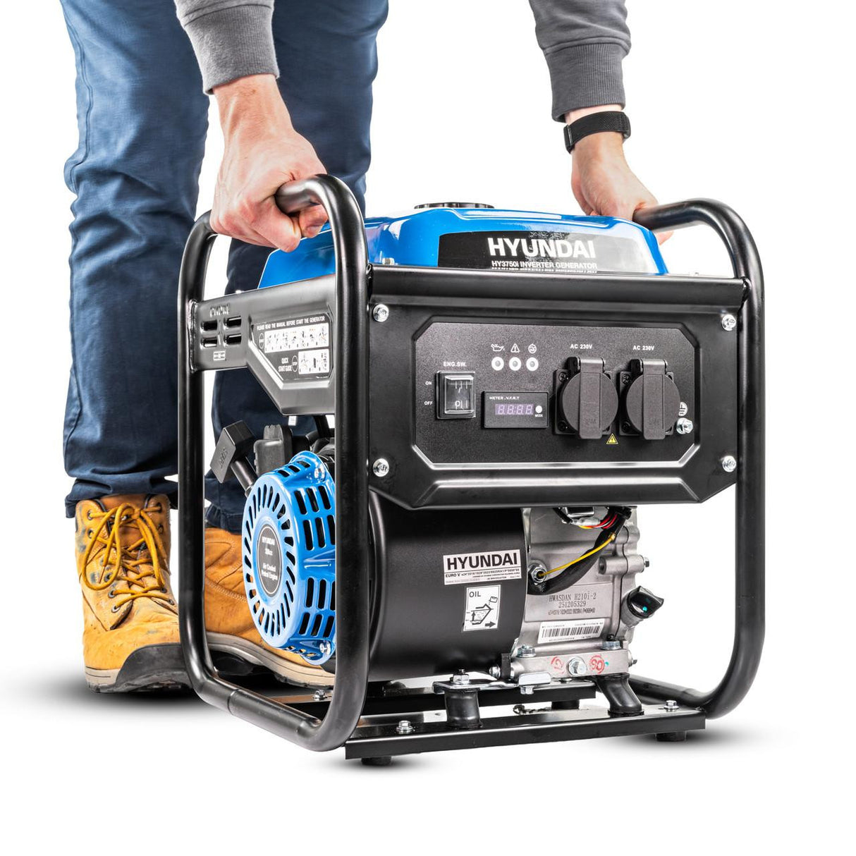 Hyundai 3.3kW / 3300W Inverter Open Framed Generator, Recoil Start, Pure Sine Wave | HY3750i