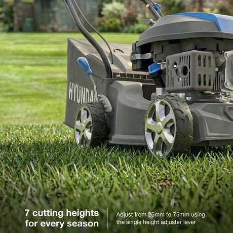Hyundai HYM16130PX petrol lawn mower with 40L grass collector bag