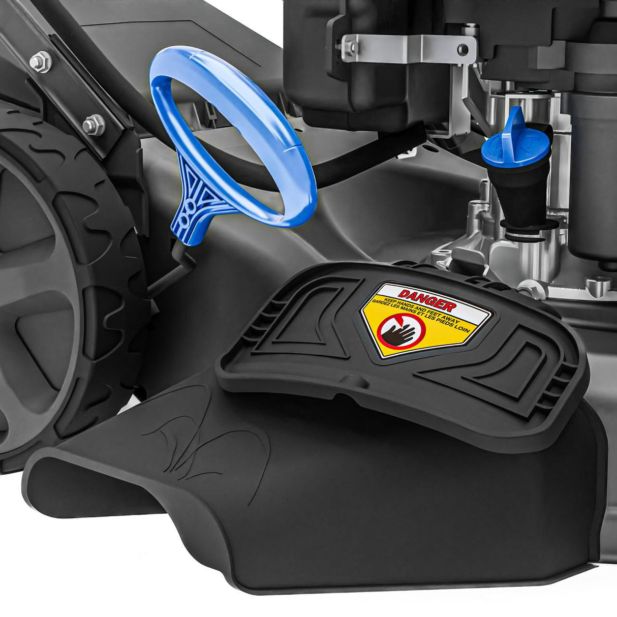 43cm Hyundai petrol lawn mower with adjustable cutting height system