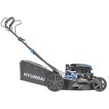 Hyundai 196cc petrol lawn mower front view with wide cutting deck