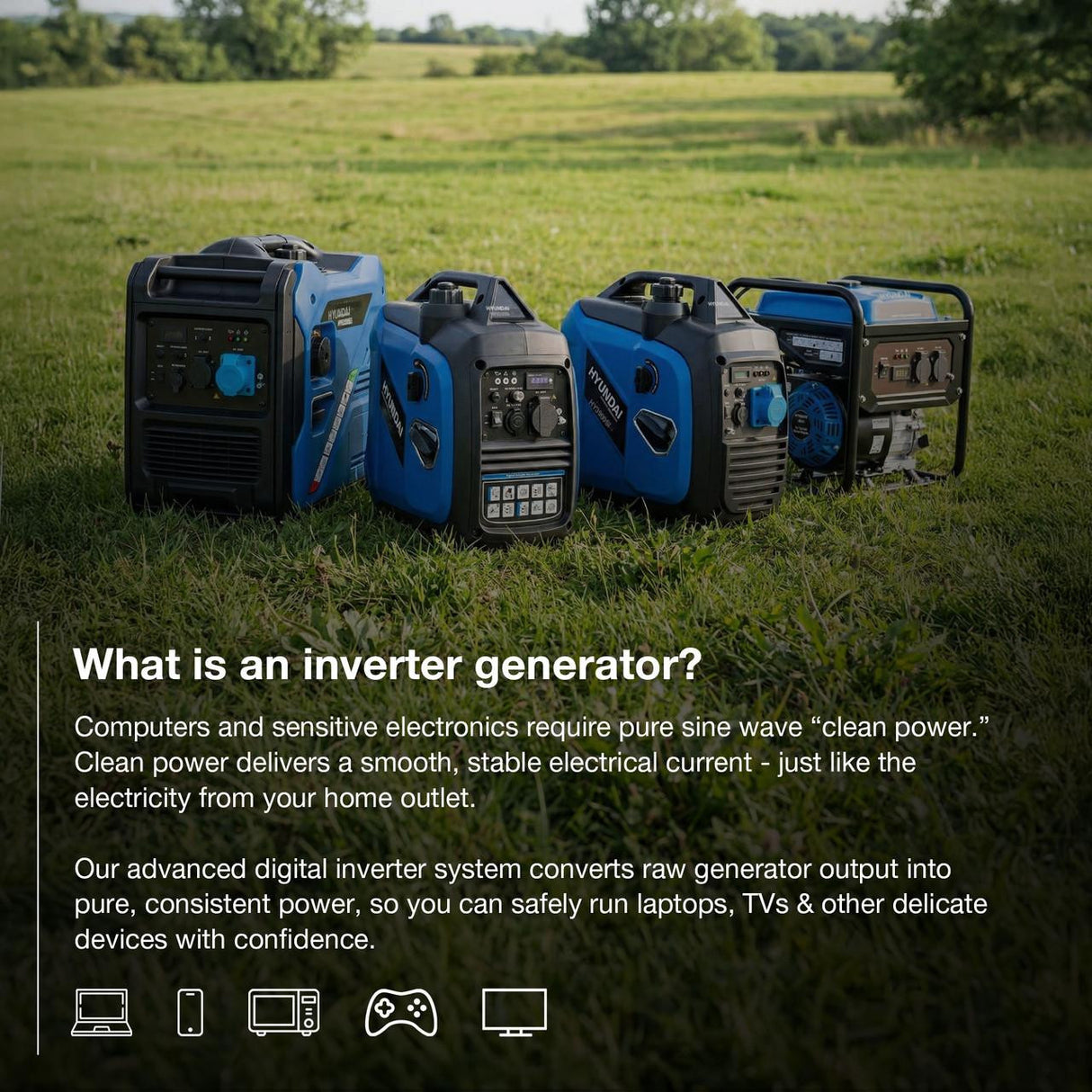 Hyundai 2.0kW / 2000W Inverter Generator, Recoil Start, Pure Sine Wave | HY2350Si