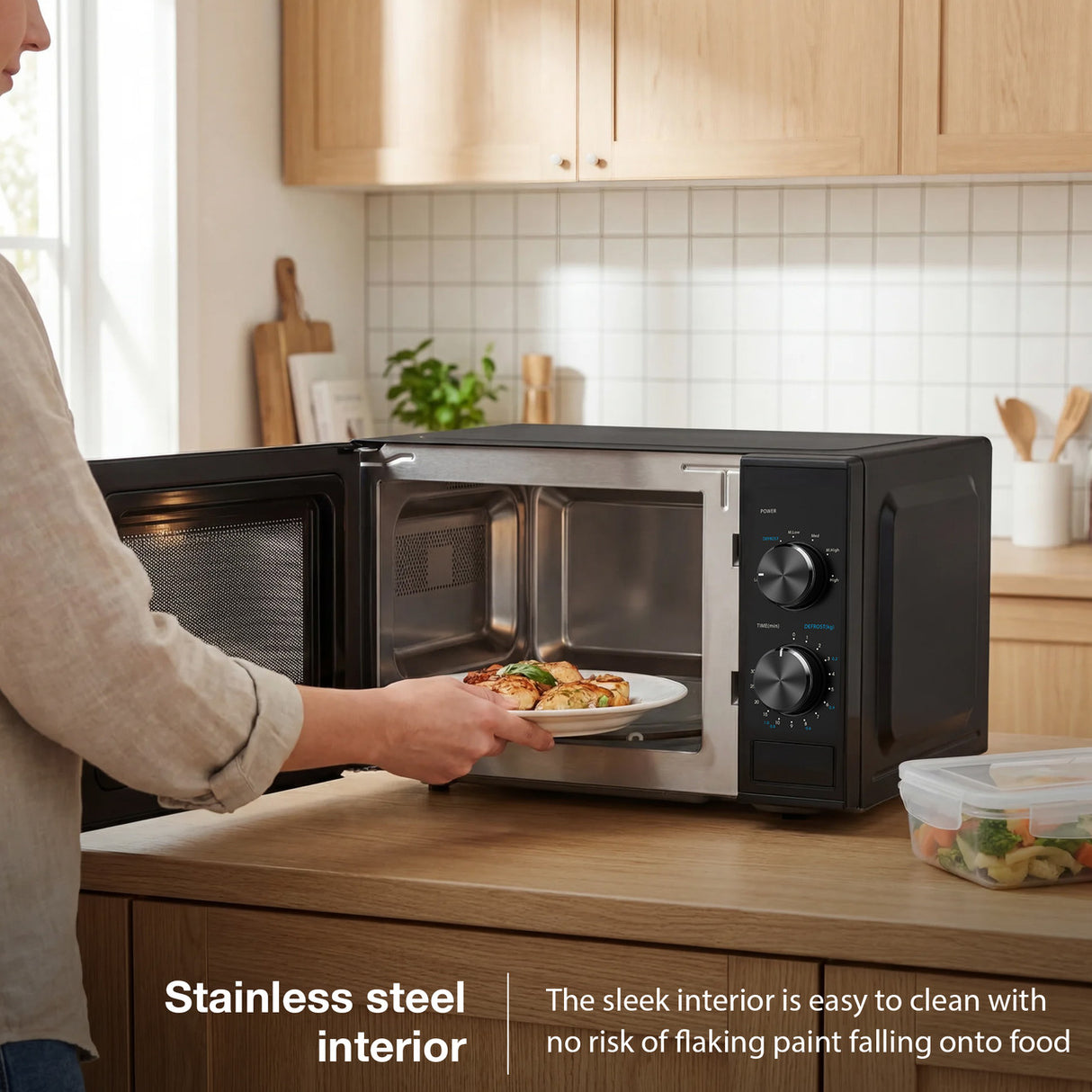 Hyundai HYMW80020MB kitchen microwave with stainless steel interior black model