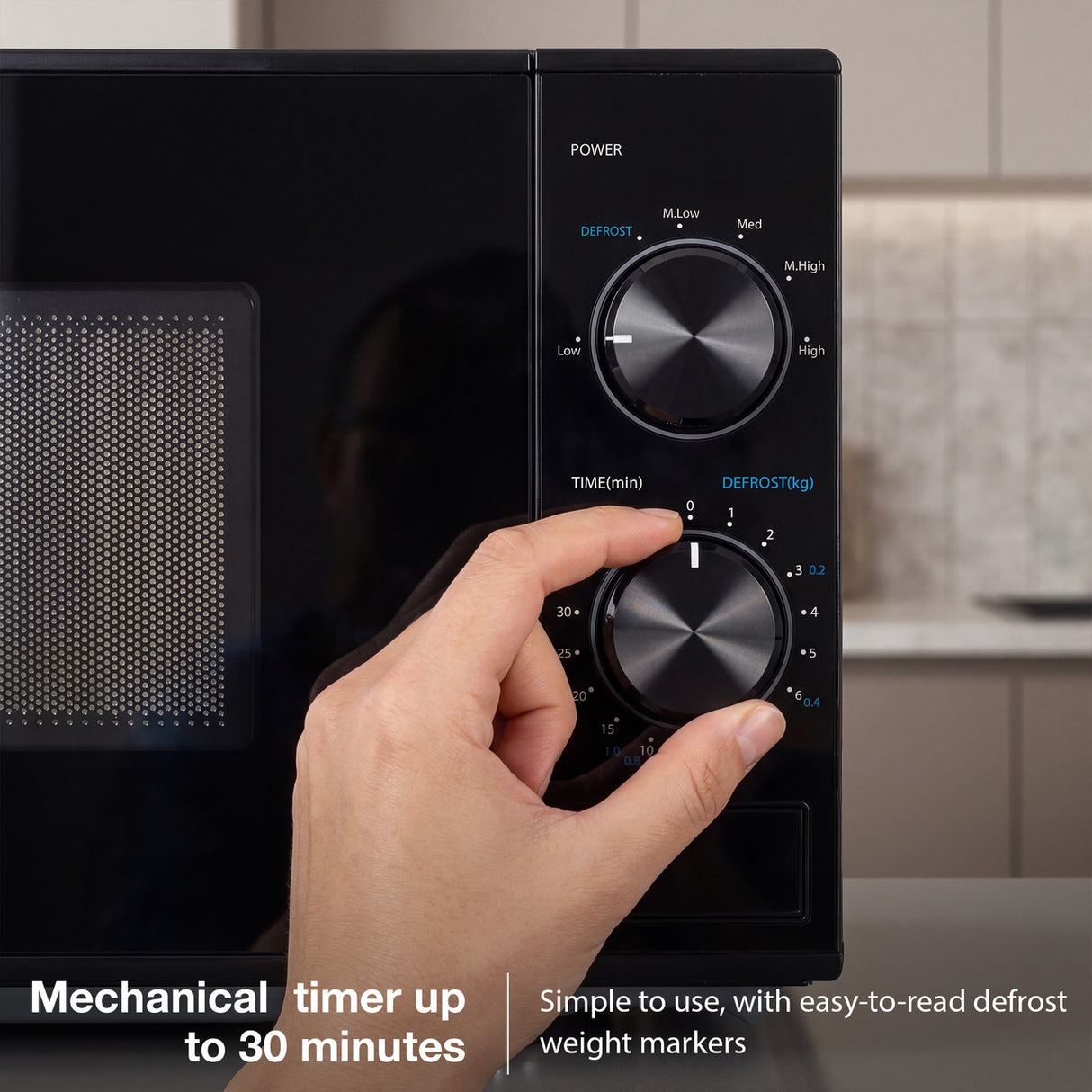 800W Hyundai microwave oven 20L capacity with easy dial operation black