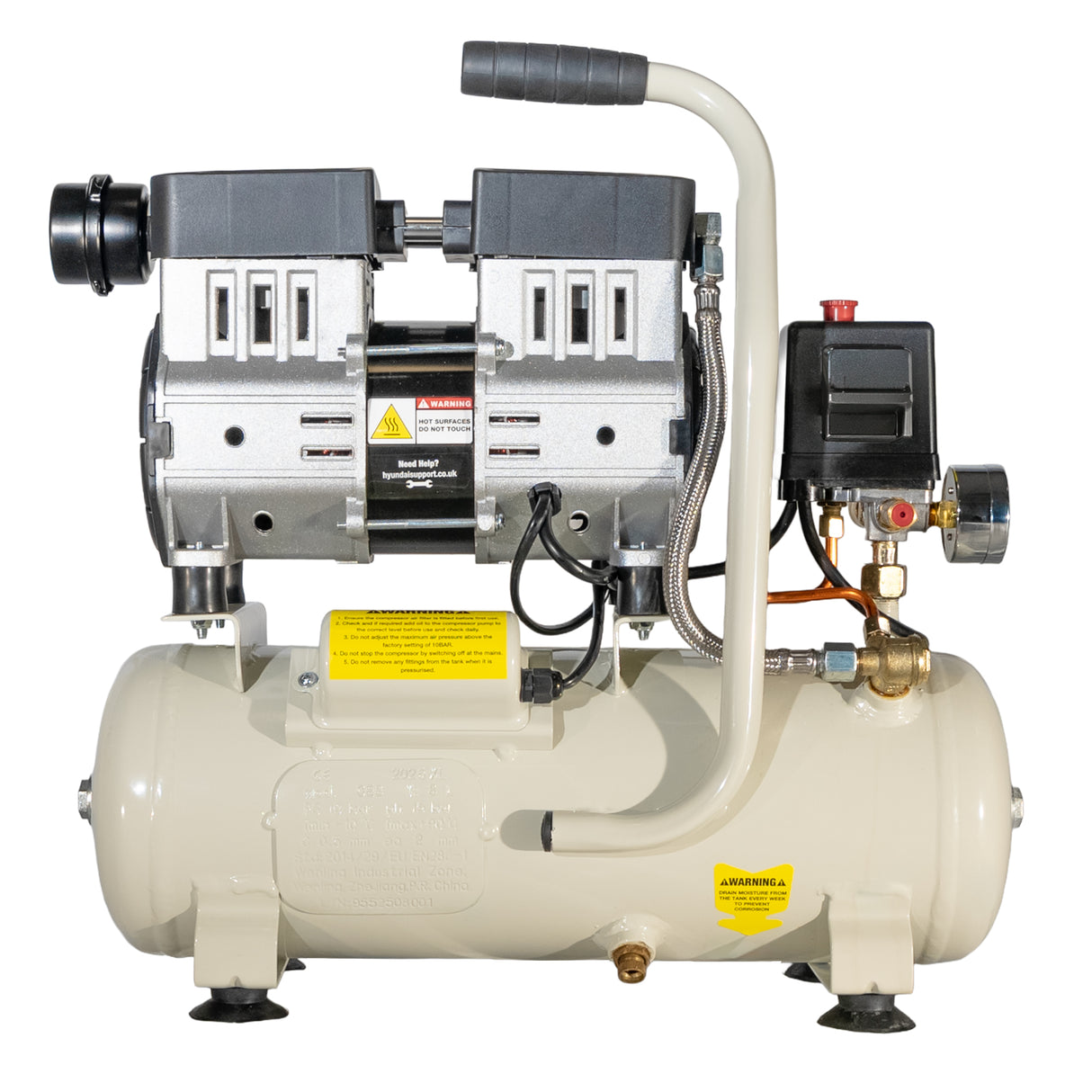 Hyundai 550W / 0.75HP 8L Oil Free Low Noise Portable Air Compressor 4CFM 100psi Direct Drive | HY5508X
