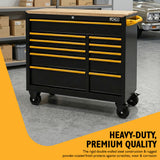 JCB Classic Design 42’’ Roller Tool Cabinet, 11 Drawers, Steel with Hardwood Worktop | JCBRCBB