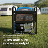 Hyundai 3.3kW / 3300W Inverter Open Framed Generator, Recoil Start, Pure Sine Wave | HY3750i