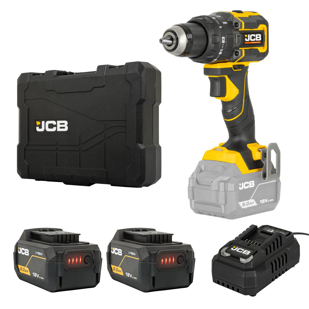 Pro 18V Compact Combi Drill 75Nm Brushless 2 Speed 23+3 Positions & 13mm Chuck 2 x Pro 5.0Ah Lithium ion Batteri
