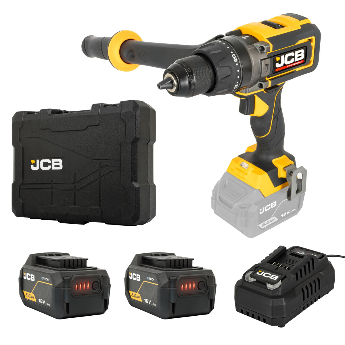 Pro 18V Combi Drill 160Nm Brushless Anti Kickback & Variable Speed 25+3 Torque 2x 5.0Ah Lithium ion Batteries &