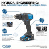 Hyundai 20V 50Nm Cordless Hammer Drill, 2-Speed, 13 mm Chuck LED Light | HD20S-50