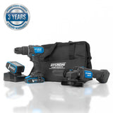 Hyundai 20V Cordless Hammer Drill 60Nm and Angle Grinder 115mm Brushless Kit, inc. 2.0Ah and 4.0Ah Li-ion Battery and 2A Charger  | S02-FTB