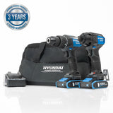 Hyundai 20V Cordless 65Nm Hammer Drill and 230Nm Impact Driver Brushless Kit, 2x 2.0Ah Li-ion Batteries and 2A Charger  | S01-T2B