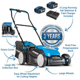 Hyundai 38cm / 15" 40V (2x20V) 3-in-1 Brushless Cordless Lawnmower,  36L Bag | HY40CLM38