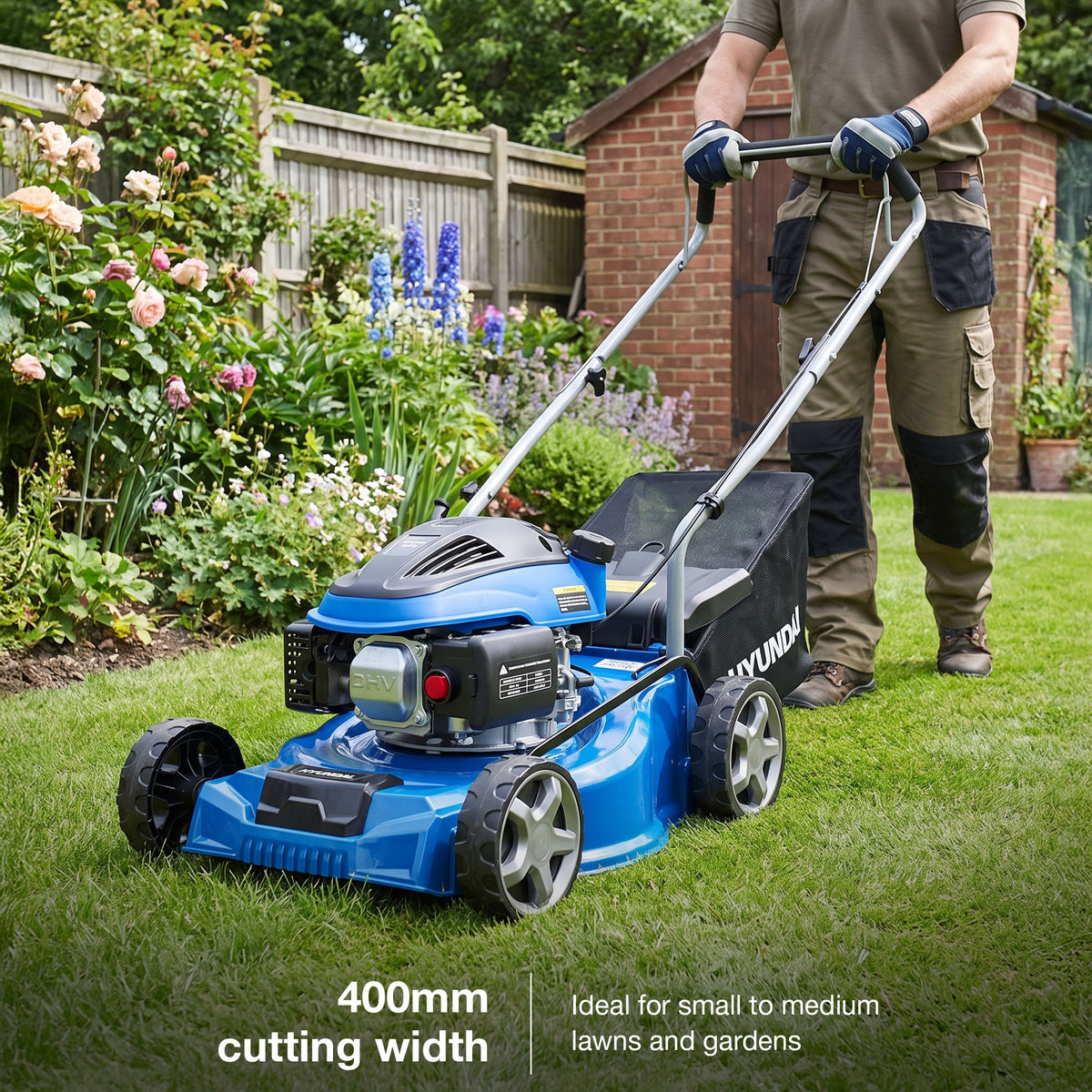 Hyundai Petrol Lawnmower 79cc 400mm Push Rotary | HYM400P