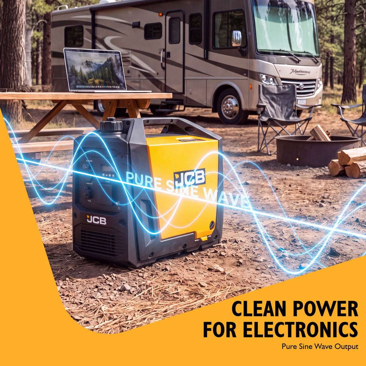 JCB 2000W, 2kW Inverter Generator, Pure Sine Wave, Quiet & Lightweight | JCB-IG2000