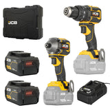 JCB Pro 18V Kit, 75Nm Combi Drill, Impact Driver, 2x 5.0Ah Batteries & 4.5A Fast Charger (in Carry Case)| JCB-18PKIT-2