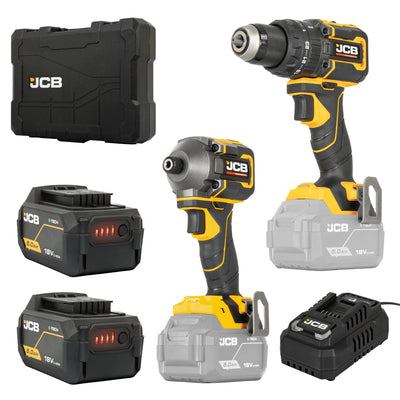JCB Pro 18V Kit, 75Nm Combi Drill, Impact Driver, 2x 5.0Ah Batteries & 4.5A Fast Charger (in Carry Case)| JCB-18PKIT-2