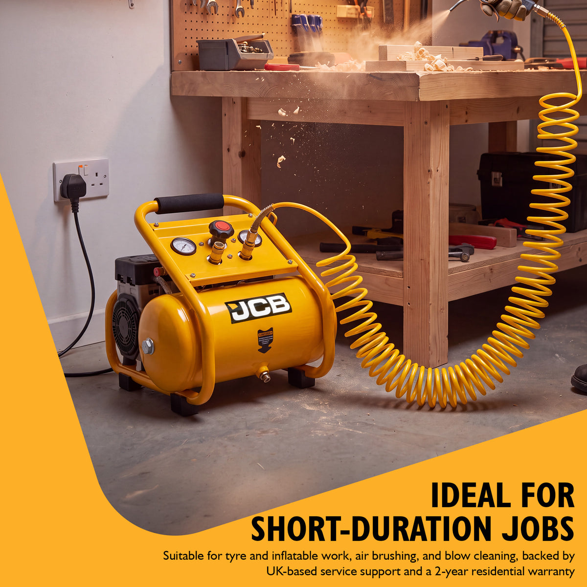 JCB Silent Pro 8L Oil-Free Air Compressor, 8 Bar & 131L/min Displacement | JCB-OFAC-8H