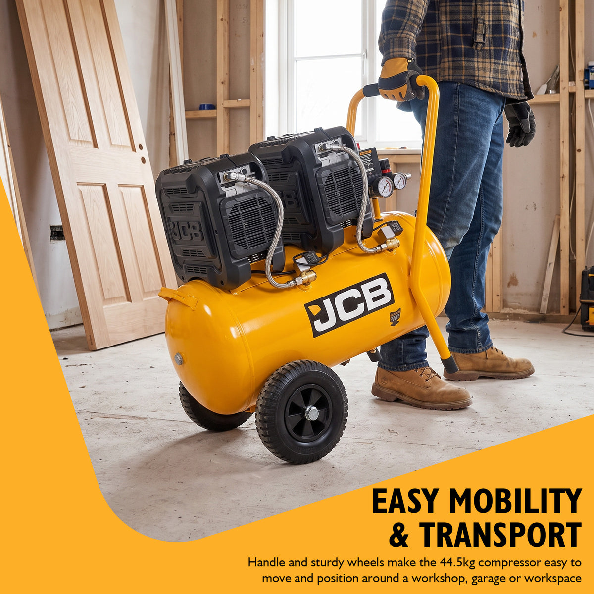 JCB Silent Pro 50L Oil-Free Air Compressor, 8 Bar & 300L/min Displacement | JCB-OFAC-50H