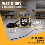 JCB Professional, 45L M-Class Wet & Dry Vacuum Cleaner, Power Take-Off | JCB-PVACP-45M