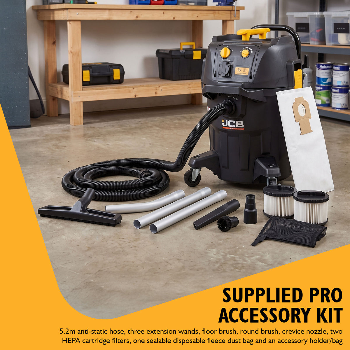 JCB Professional, 45L M-Class Wet & Dry Vacuum Cleaner, Power Take-Off | JCB-PVACP-45M