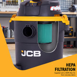JCB, 23L HEPA Wet & Dry Vacuum Cleaner, 24L/s Airflow & 16kPa Suction | JCB-VACP-23H